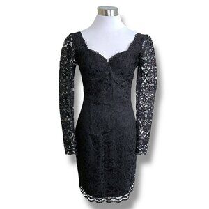 Vintage 90s Moda Int'l Womens Dress Sz 6P 6 Petite Black Lace LBD Cocktail Vamp